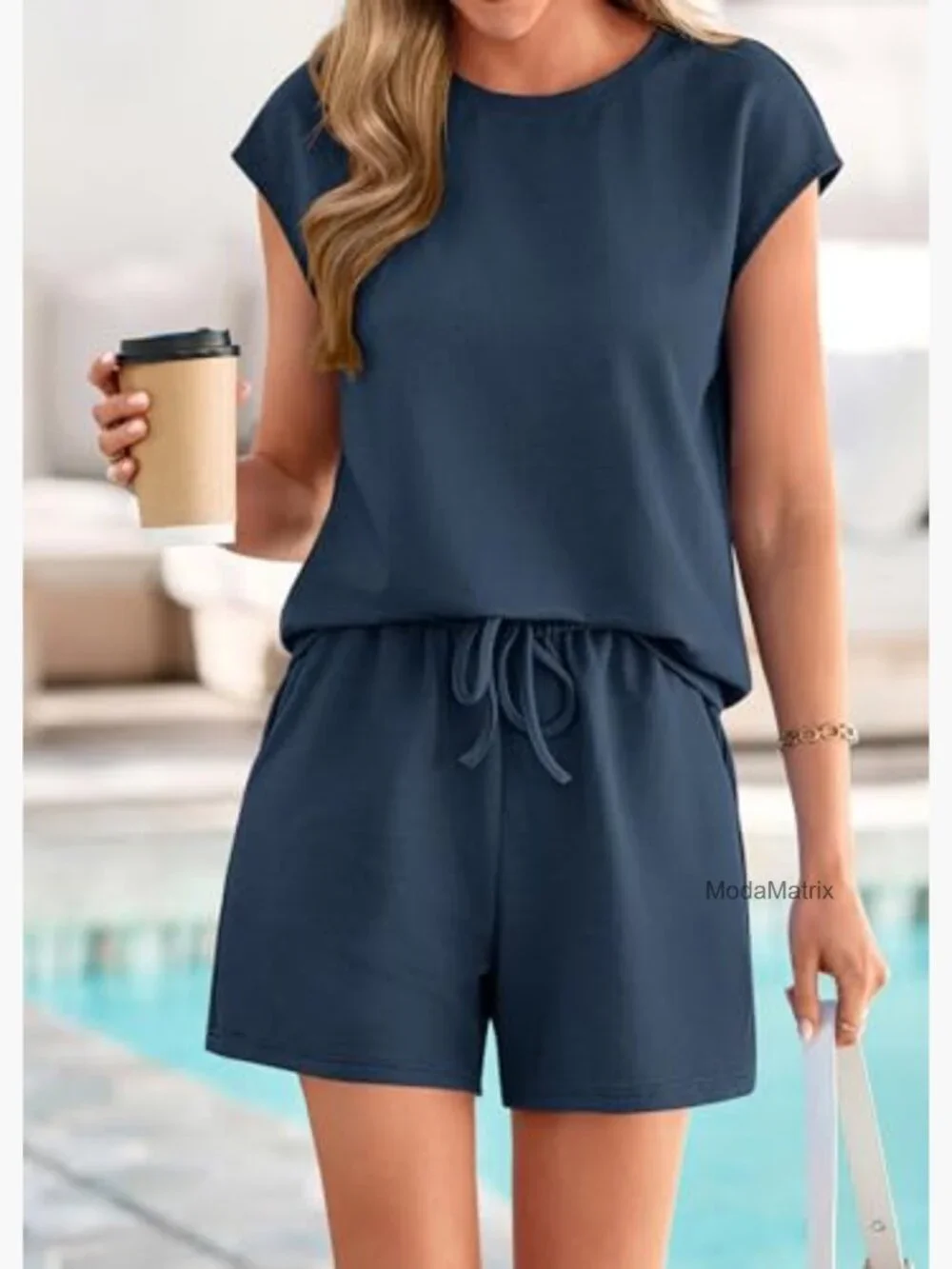 Waffle Knit Cap Sleeve Short Set Lounge Matching Vacation Outfit